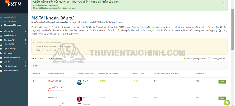 FXTM hỗ trợ nhiều loại tài khoản giao dịch cho khách hàng