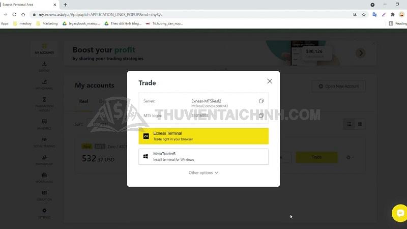 Hướng dẫn giao dịch Webtrading Exness