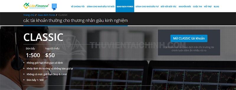 Các loại tài khoản Lite Finance cung cấp
