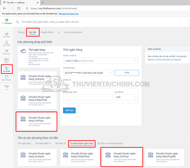 Hướng dẫn nạp rút tiền sàn Lite Finance bằng internet banking