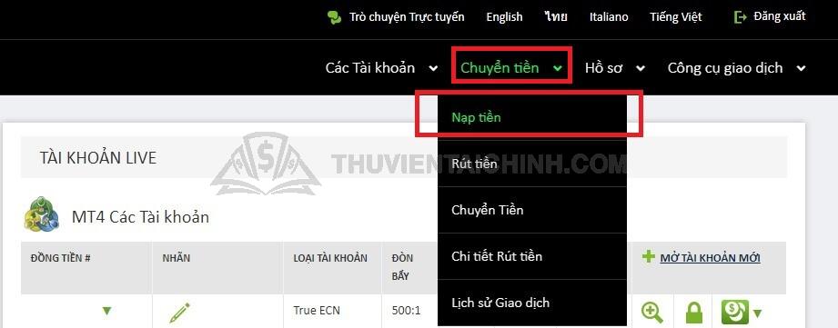 Nạp tiền sàn IC Markets đơn giản