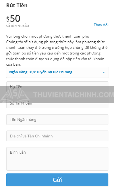 Hoàn thành nhanh chóng lệnh rút tiền