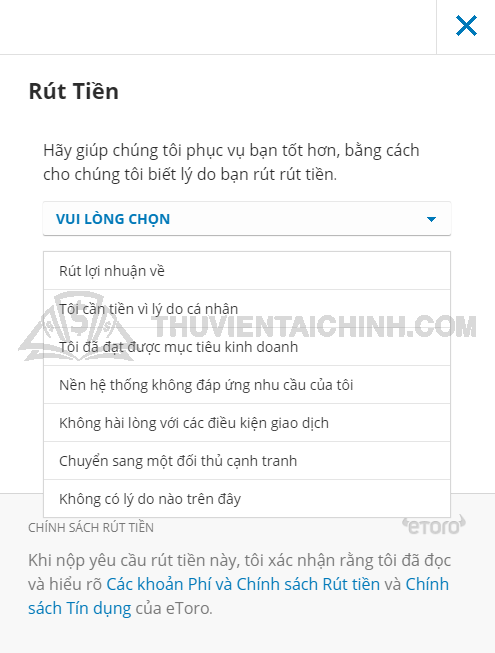 Hoàn thiện thủ tục rút tiền sàn eToro