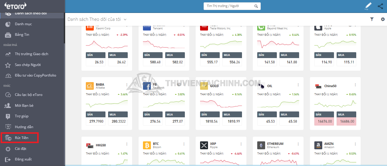 Rút tiền đơn giản sàn eToro