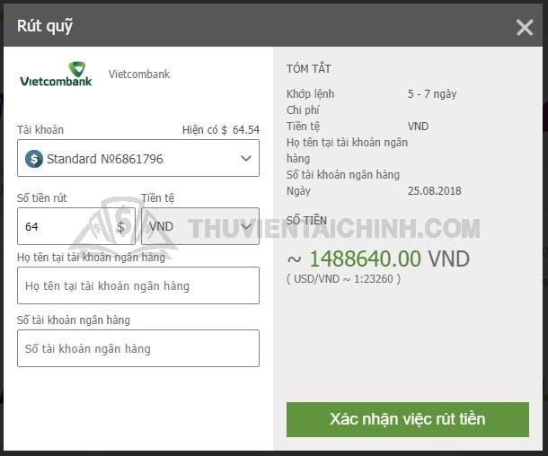 Điền thông tin yêu cầu để hoàn thành yêu cầu rút tiền