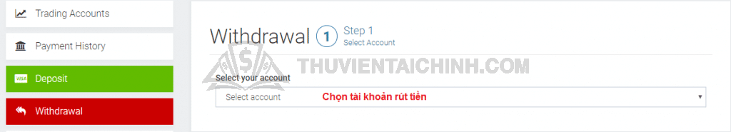 Giao diện rút tiền sàn Tickmill
