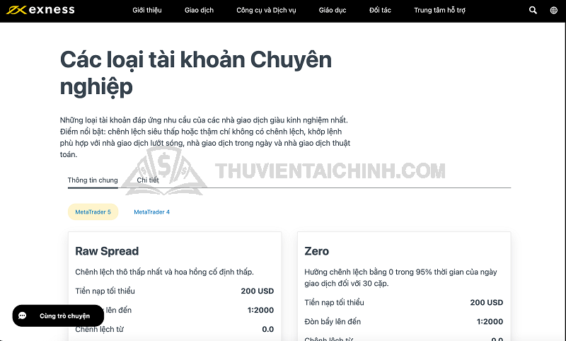 Các loại tài khoản Exness