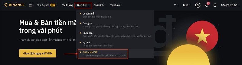 Cách bán coin trên Binance để thu tiền VNĐ về tài khoản ngân hàng