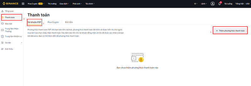 Cách thêm tài khoản ngân hàng để mua coin P2P trên Binance