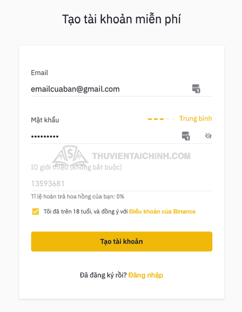 Đăng ký tài khoản Binance qua website