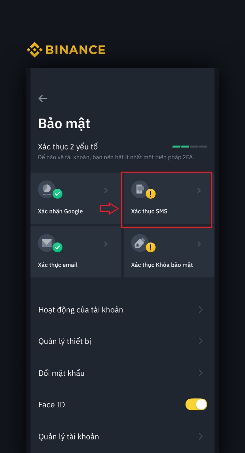 Hướng dẫn bật xác minh SMS trên Binance