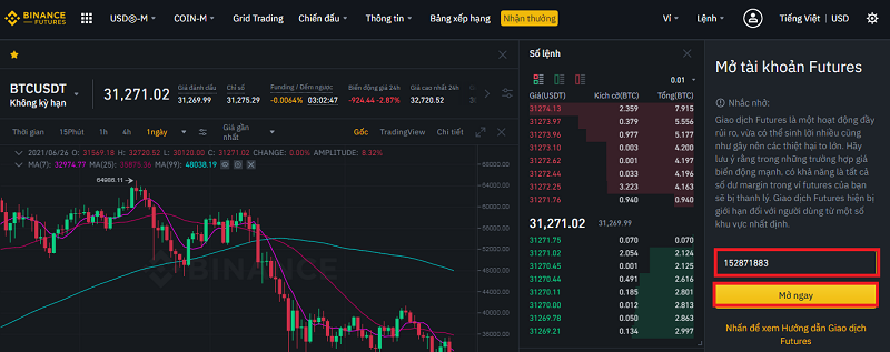 Hướng dẫn chơi futures trên Binance: Mở tài khoản Futures