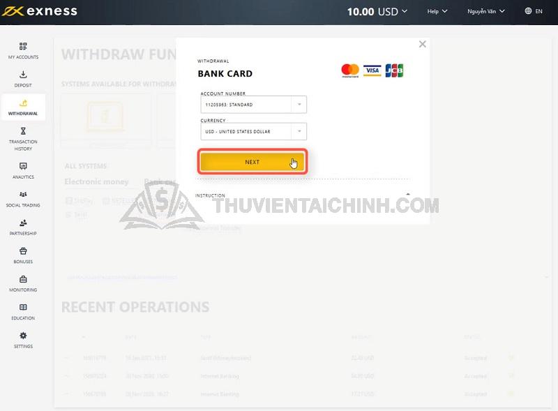 Hướng dẫn nạp rút tiền sàn Exness bằng Visa