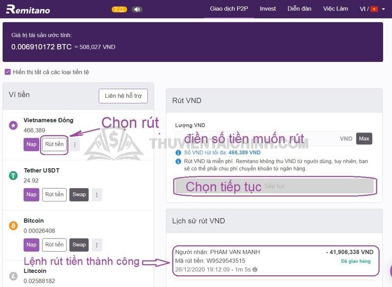 Hướng dẫn rút tiền sàn Remitano