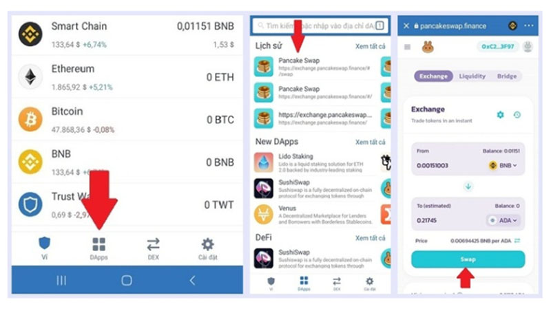 Cách giao dịch trên BSC với ví Trust Wallet