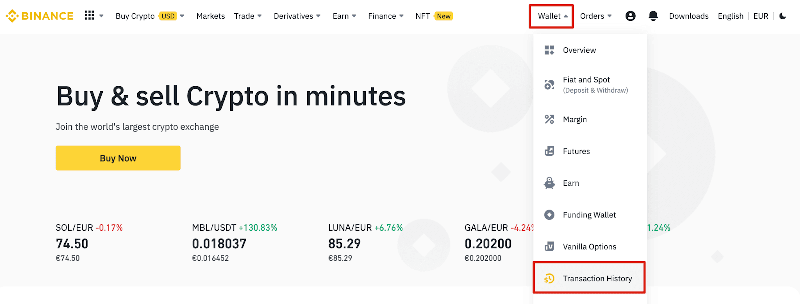 Cách xem lịch sử giao dịch trên Binance