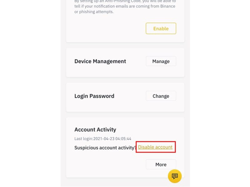 Disable account