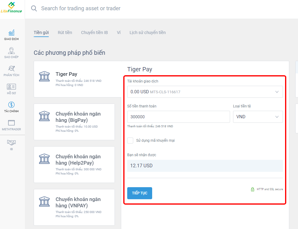 Chuyển khoản ngân hàng TIGER PAY