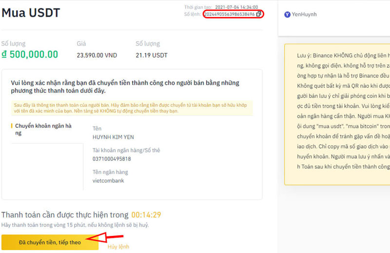 Bước 3: Thực hiện chuyển tiền