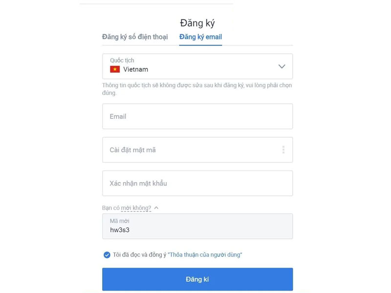 Đăng ký bằng Email