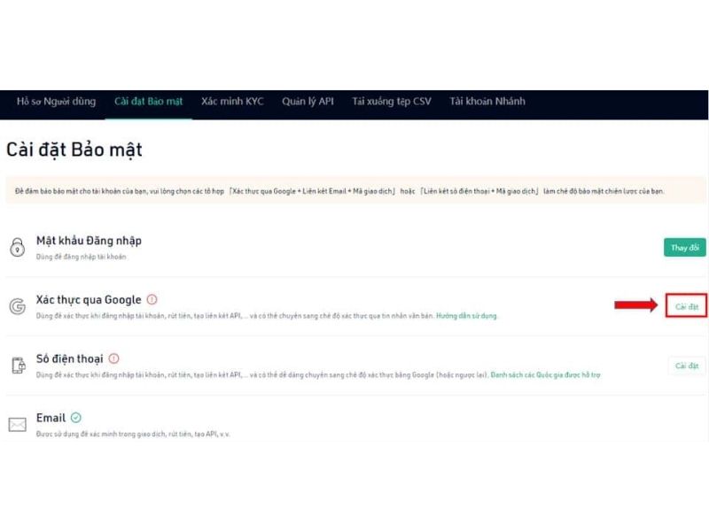 Xác thực tài khoản KuCoin bằng Google 2FA