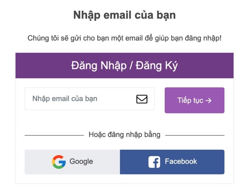 Nhập địa chỉ email cá nhân vào ô trống rồi bấm chọn “Tiếp tục”