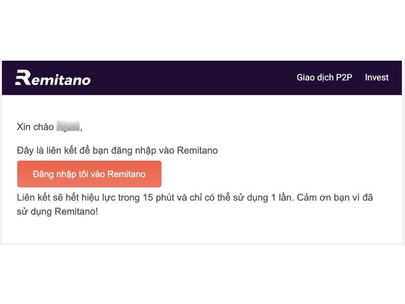 Nhấn vào nút “Đăng nhập tôi vào Remitano”