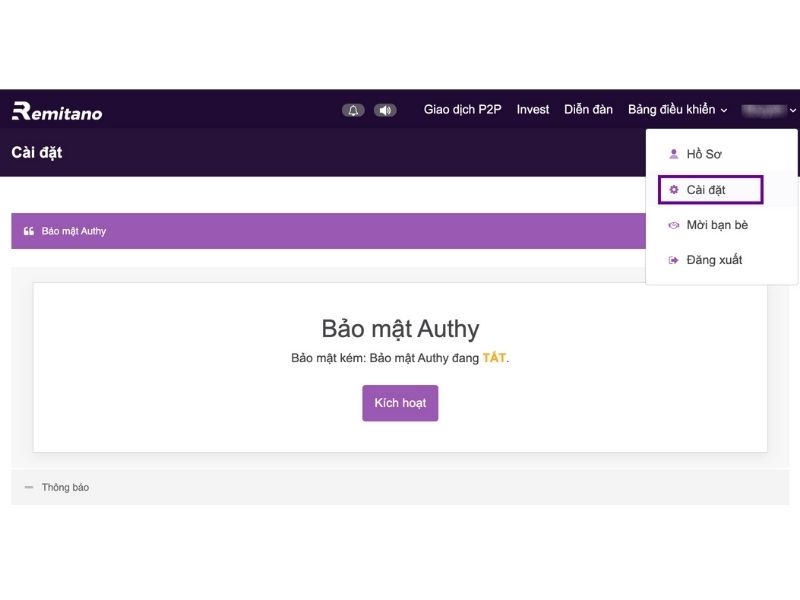 Click “Kích Hoạt” trong mục “Bảo mật Authy”