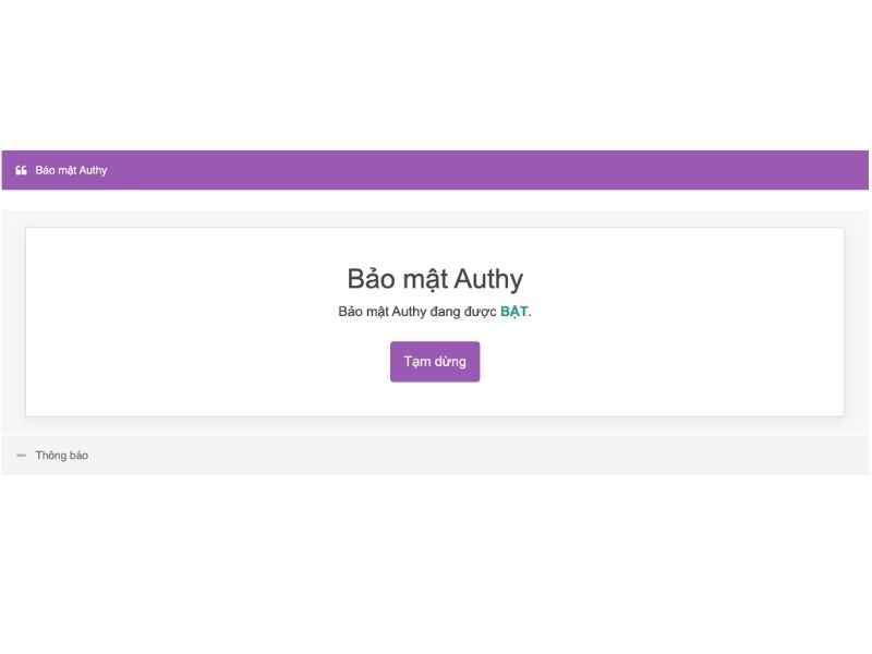 Thông báo Bảo mật Authy sẽ được "BẬT"