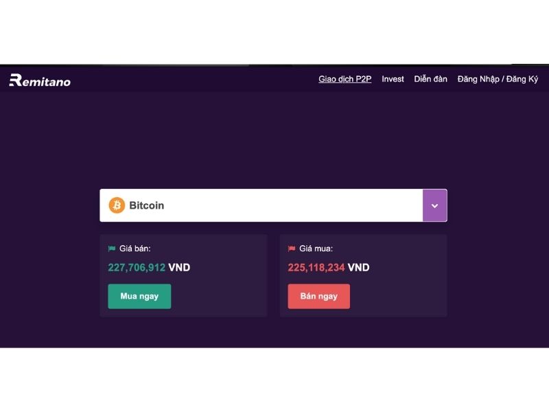 Menu “giao dịch P2P”