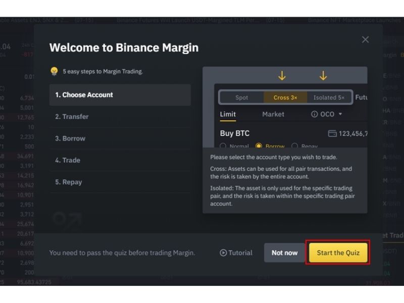 Cách mở tài khoản giao dịch Margin Binance