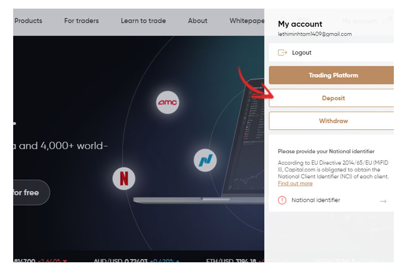 My account -> Deposit