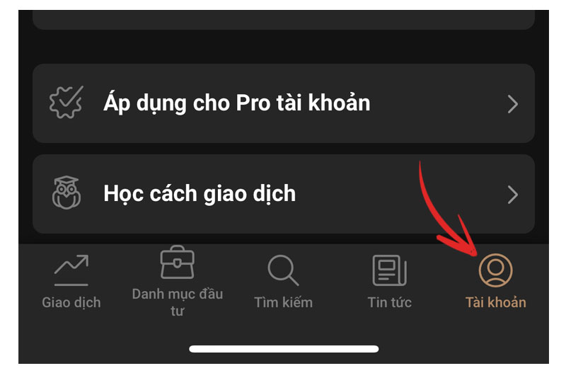 Chọn vào tab “tài khoản”
