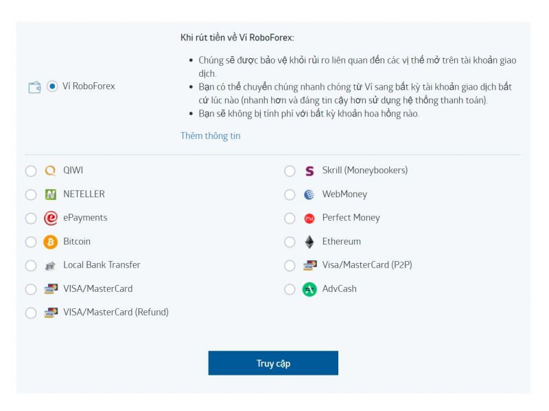 Hướng dẫn rút tiền sàn Roboforex từ ví