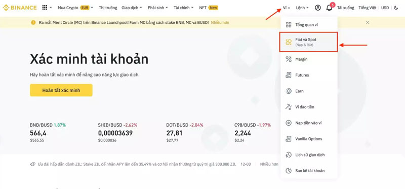 Bước 2: Truy cập tài khoản sàn Binance