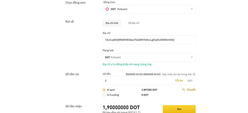 Nhập địa chỉ ví cùng số lượng token