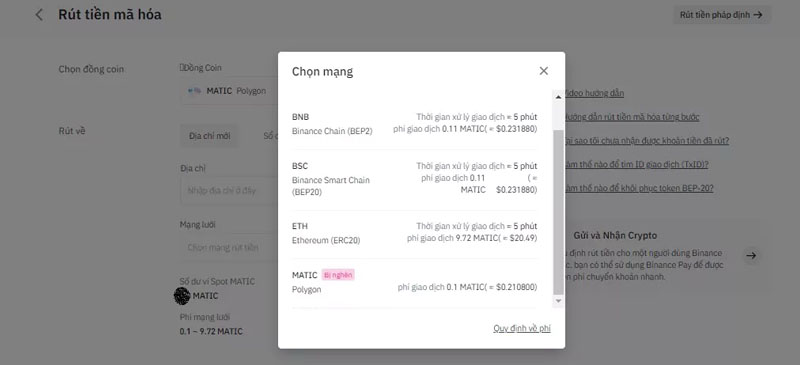 Chọn mạng lưới rút tiền về