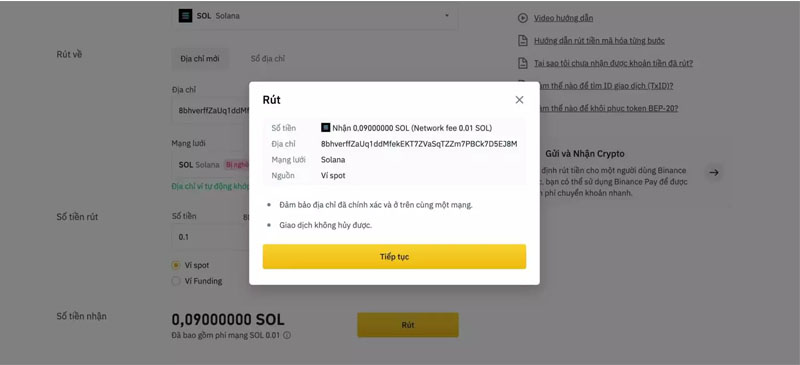 Kiểm tra địa chỉ nhận token