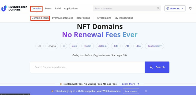 Domains > Domains Search