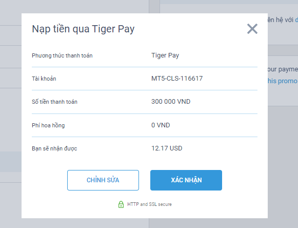 Xác nhận nạp tiền qua Tiger pay