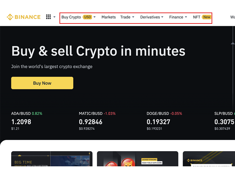 Góc trái màn hình: Nơi truy cập vào các tính năng giao dịch Binance
