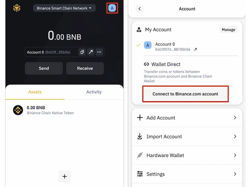 Hướng dẫn liên kết tài khoản Binance với Wallet Direct