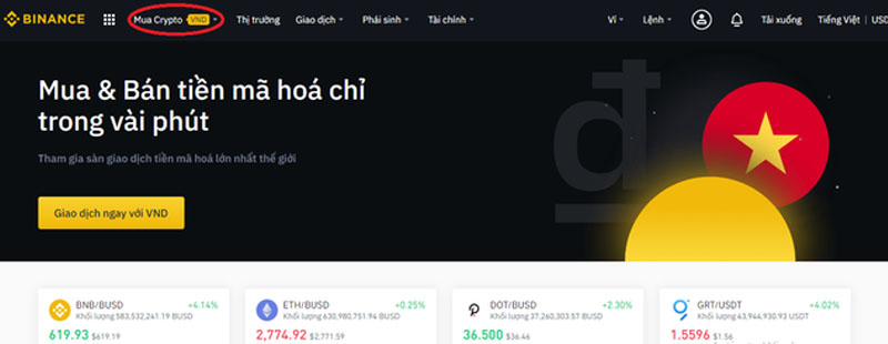 Chọn vào mục “Mua Crypto"
