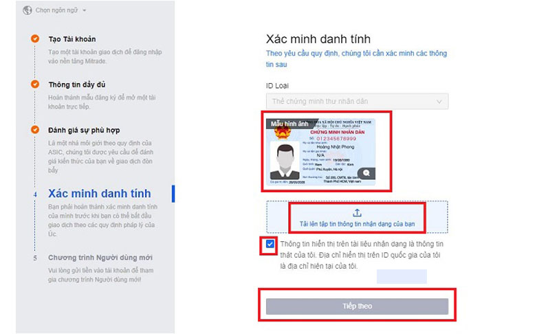 Bước 2: Xác minh tài khoản Mitrade