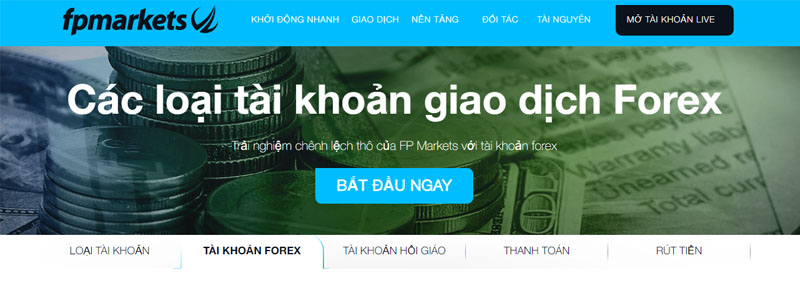 Các loại tài khoản giao dịch trên sàn FPMarkets