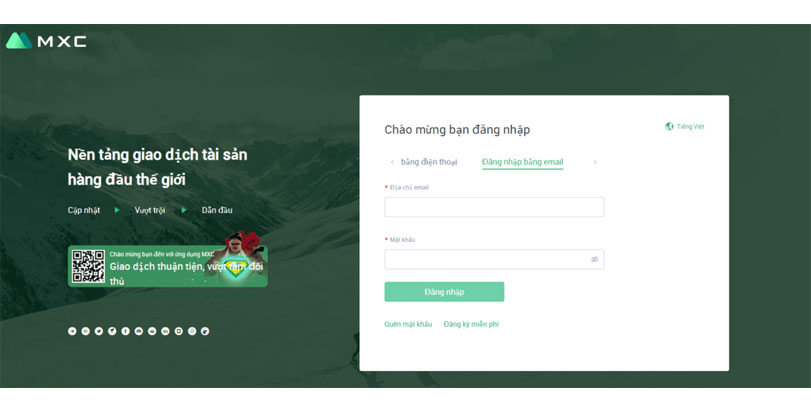 Đăng nhập tài khoản tại trang chủ của MEXC