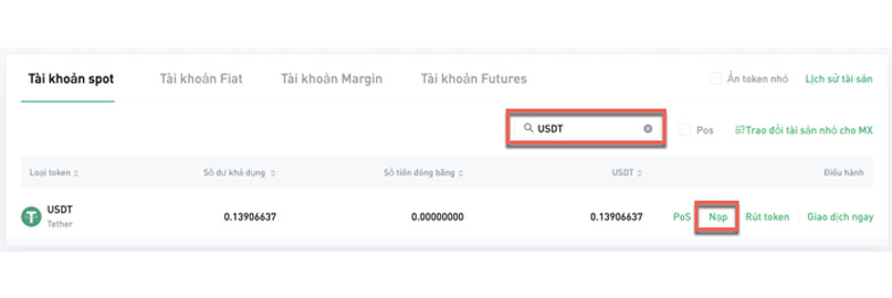 Nạp tiền USDT MEXC