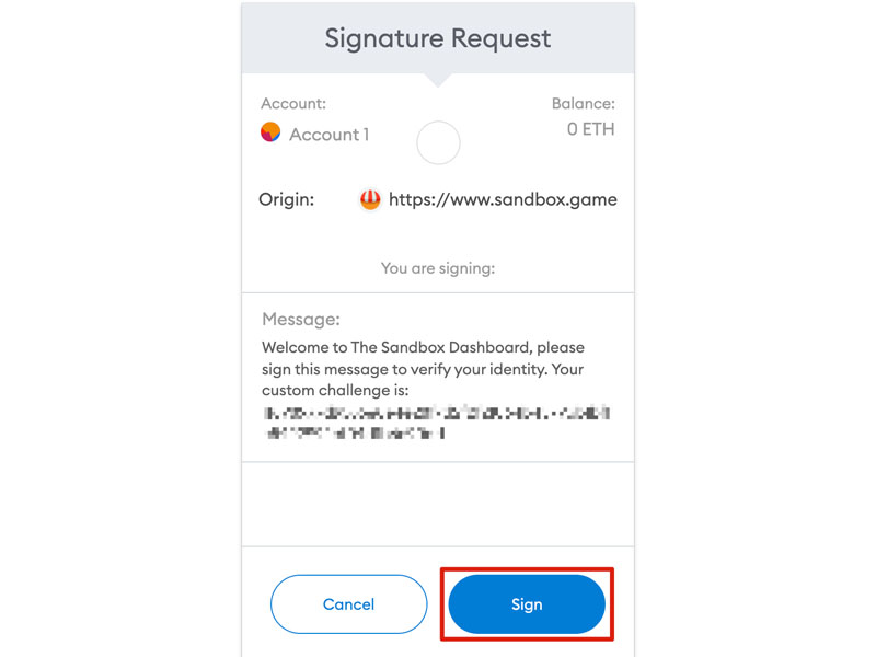 Chọn Sign trên yêu cầu chữ ký MetaMask
