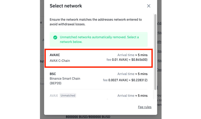 Dán địa chỉ Avalanche Wallet