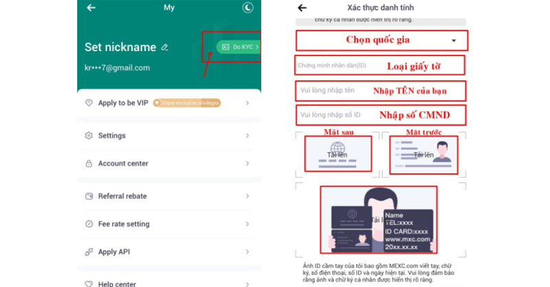 Hướng dẫn sử dụng MEXC - xác minh danh tính cá nhân (KYC)